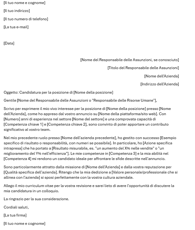 Esempi lettera di presentazione