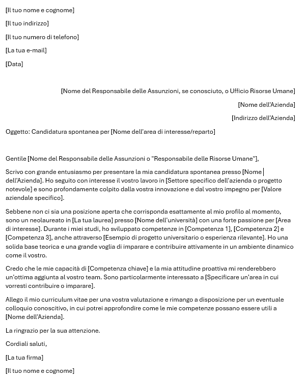 Esempi lettera di presentazione