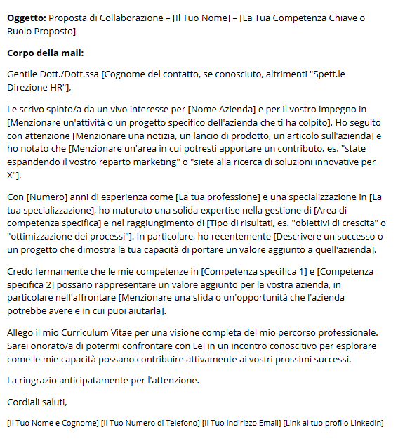 Esempio mail di candidatura spontanea