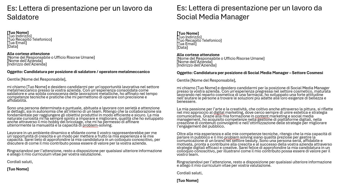 lettera di presentazione