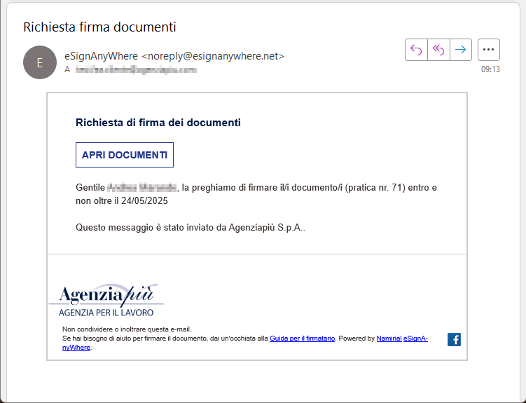 FEA - e-mail firma Richiesta di firma dei documenti