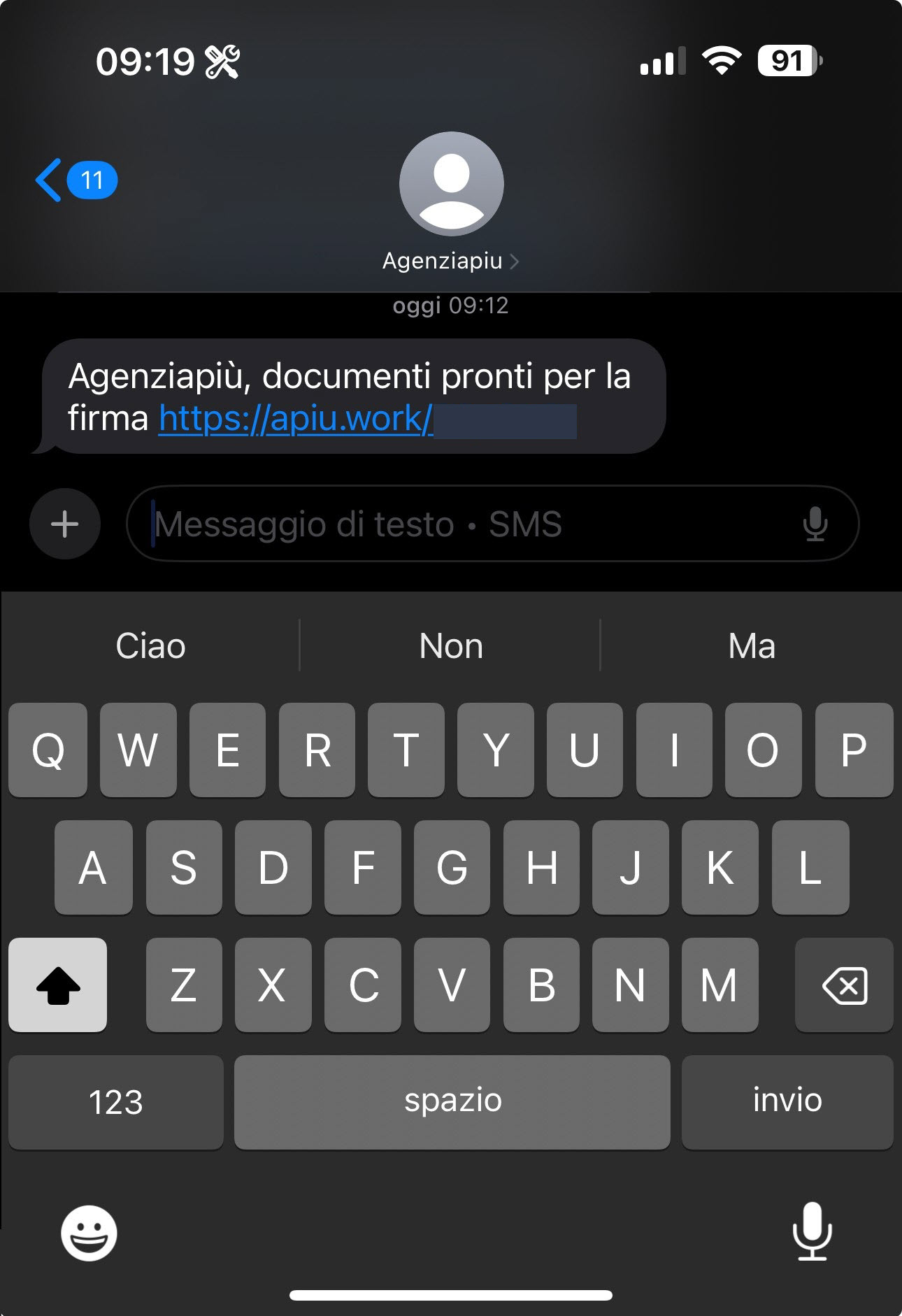 FEA - SMS firma Richiesta di firma dei documenti