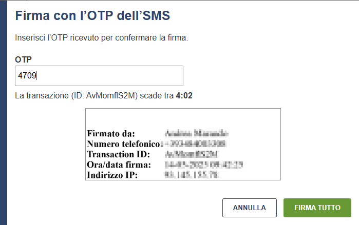 FEA - Inserimento codice OTP Inserimento codice OTP