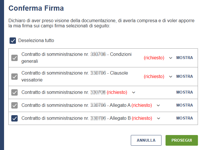 FEA - Conferma Firma - documenti selezionati Conferma Firma - documenti selezionati