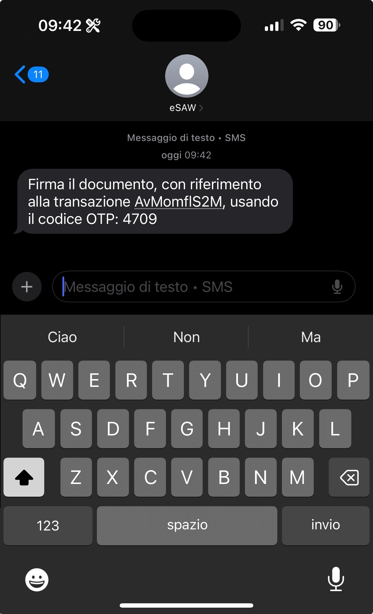 FEA - SMS codice OTP SMS codice OTP